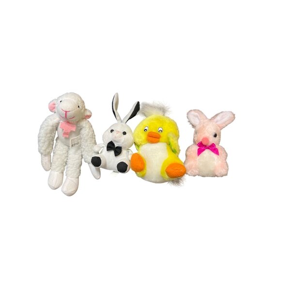 Vintage Plush Toy Lot of 4 Easter Stuffed Animals Lamb Bunny Chick Treasure Box - Picture 1 of 4